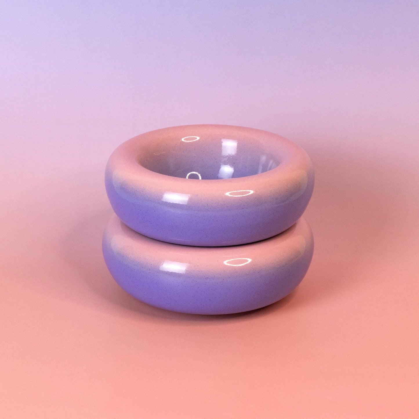 Handmade Stoneware Donut Bowl Lavender to Blush Pink Ombre