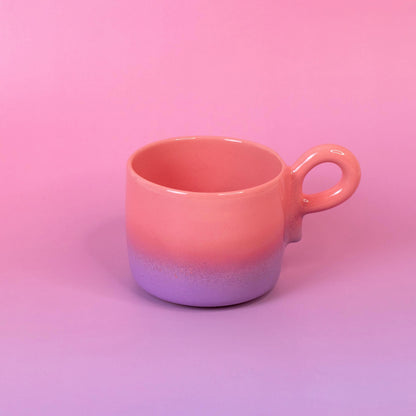 Handmade Chunky Ceramic Coffee Mug Set: Pink Gradient Cup & Saucer