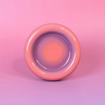 Handmade Chunky Ceramic Coffee Mug Set: Pink Gradient Cup & Saucer