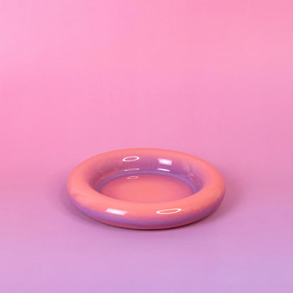 Handmade Chunky Ceramic Coffee Mug Set: Pink Gradient Cup & Saucer