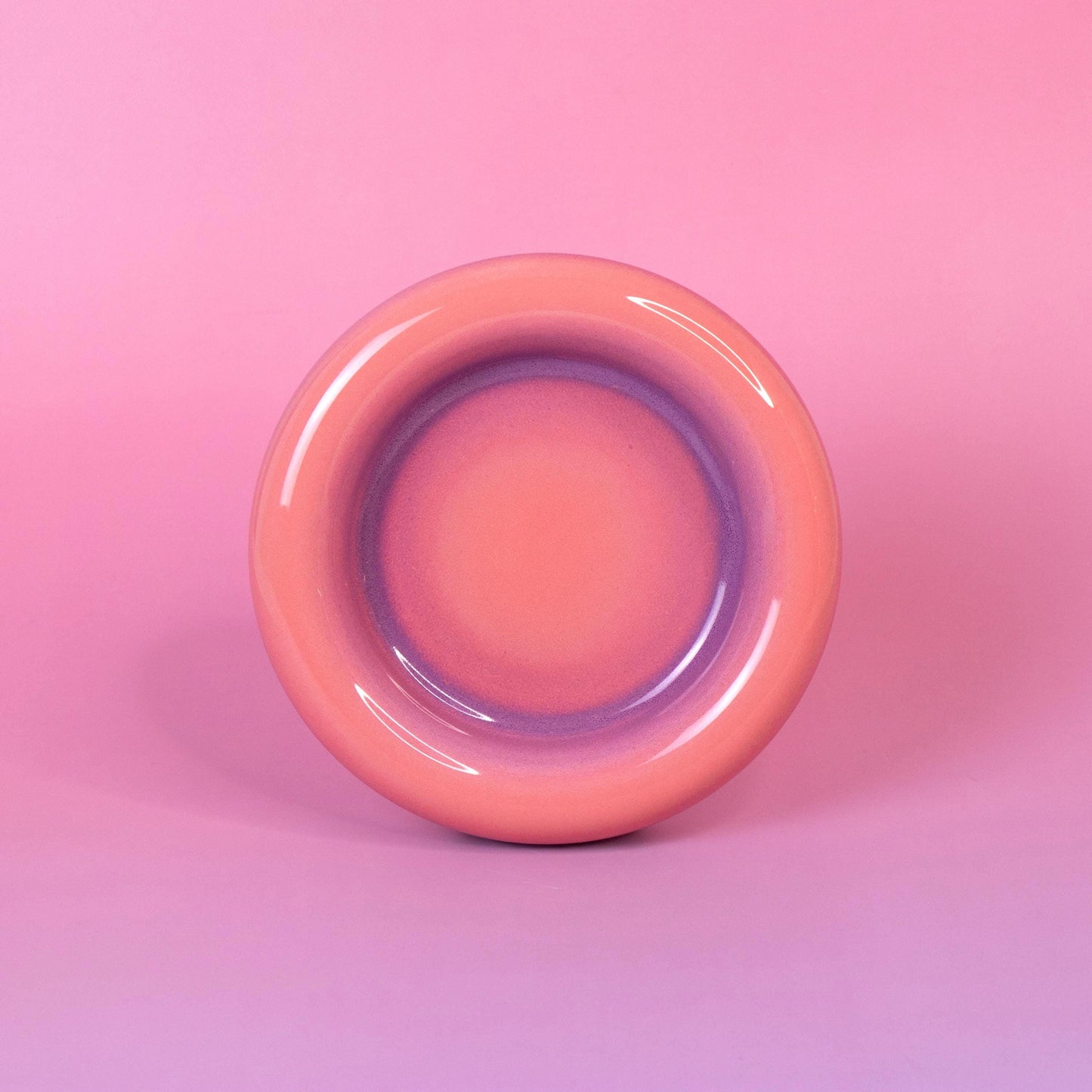 Handmade Chunky Ceramic Coffee Mug Set: Pink Gradient Cup & Saucer