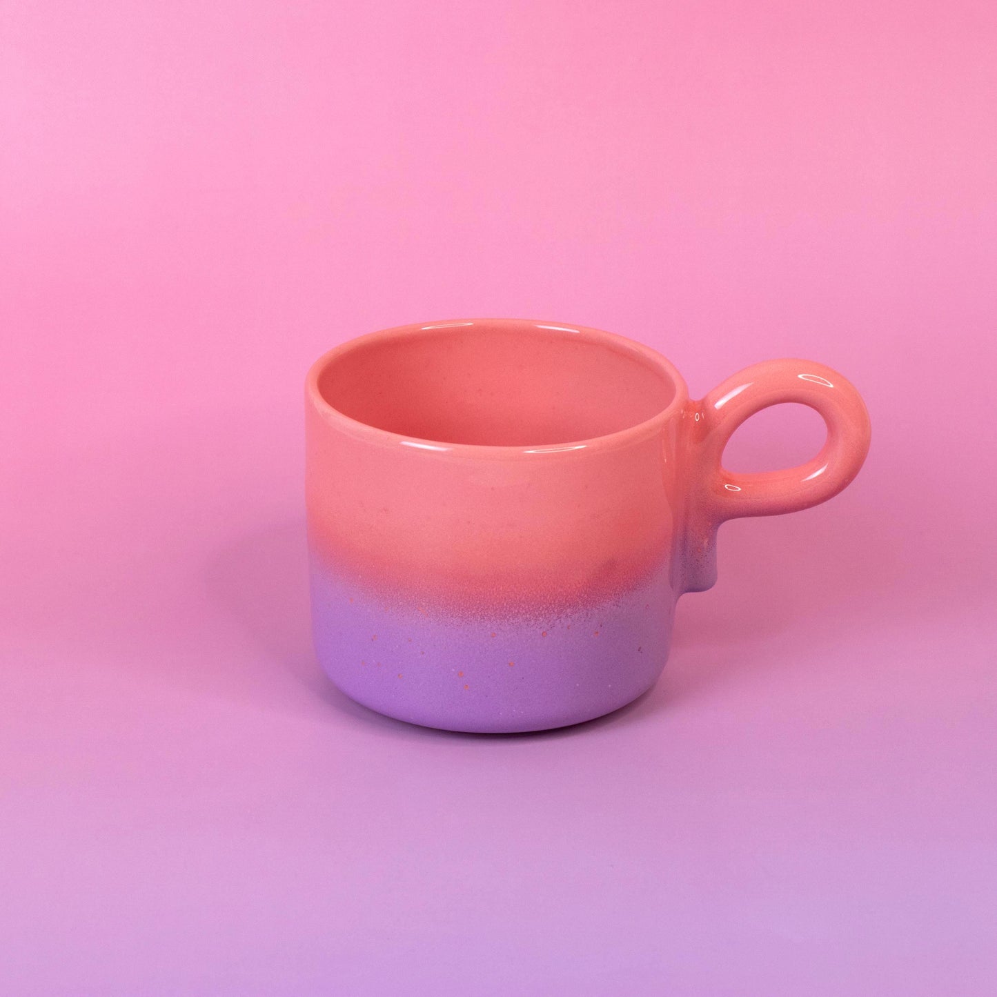 Handmade Chunky Ceramic Coffee Mug Set: Pink Gradient Cup & Saucer