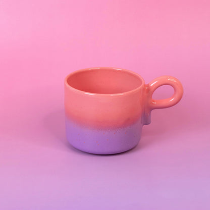 Handmade Chunky Ceramic Coffee Mug Set: Pink Gradient Cup & Saucer