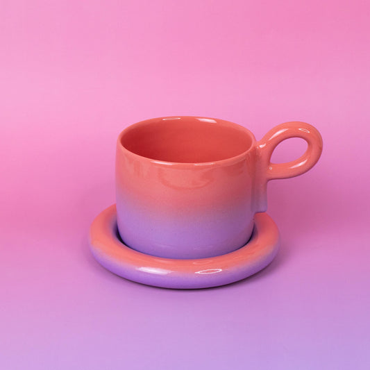 Chunky Handmade Ceramic Coffee Set | Big Pottery Mug | Pink to Lavender Stoneware