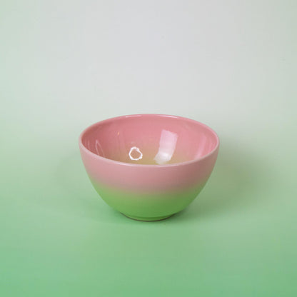 Handmade Gradient Stoneware Bowl: Pink to Green Ceramic Dish