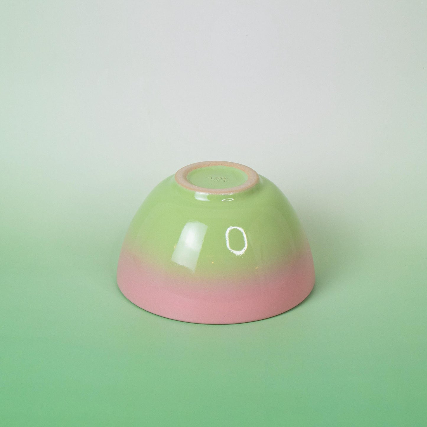 Handmade Gradient Stoneware Bowl: Pink to Green Ceramic Dish