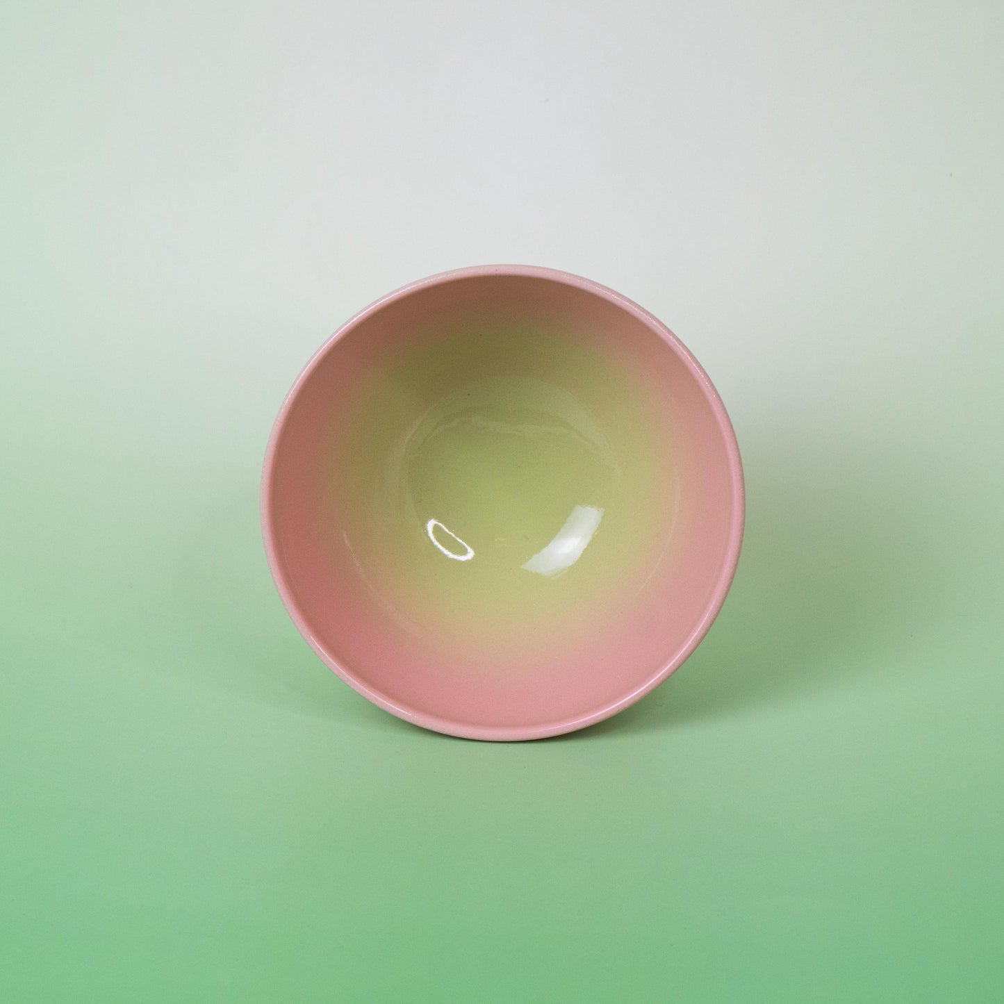 Handmade Gradient Stoneware Bowl: Pink to Green Ceramic Dish