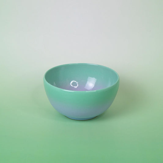 Handmade Stoneware Bowl: Green to Lavender Gradient Ceramic Dessert Bowl