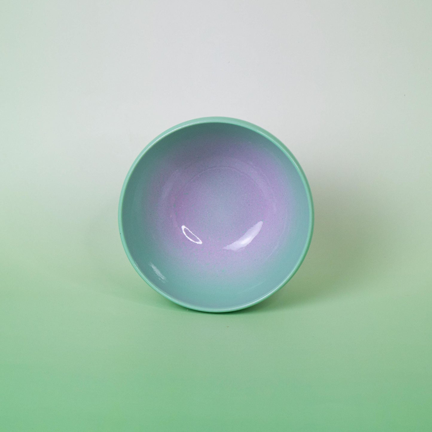 Handmade Stoneware Bowl: Green to Lavender Gradient Ceramic Dessert Bowl