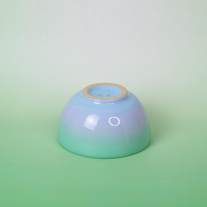 Handmade Stoneware Bowl: Green to Lavender Gradient Ceramic Dessert Bowl