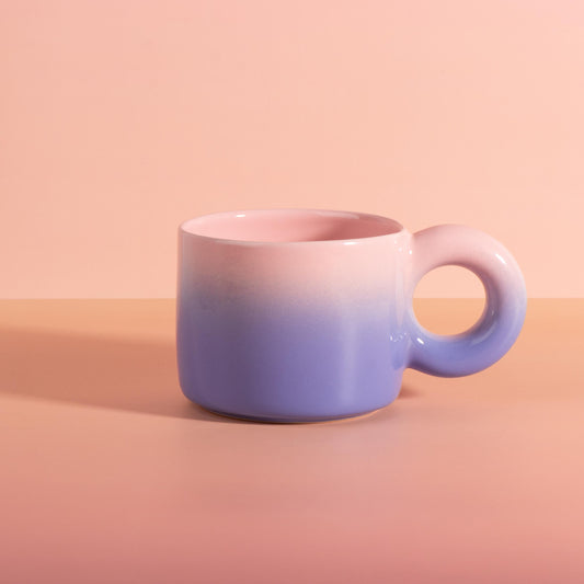 20 oz Handmade Ceramic Mug, Pink to Blue Gradient, Donut Handle