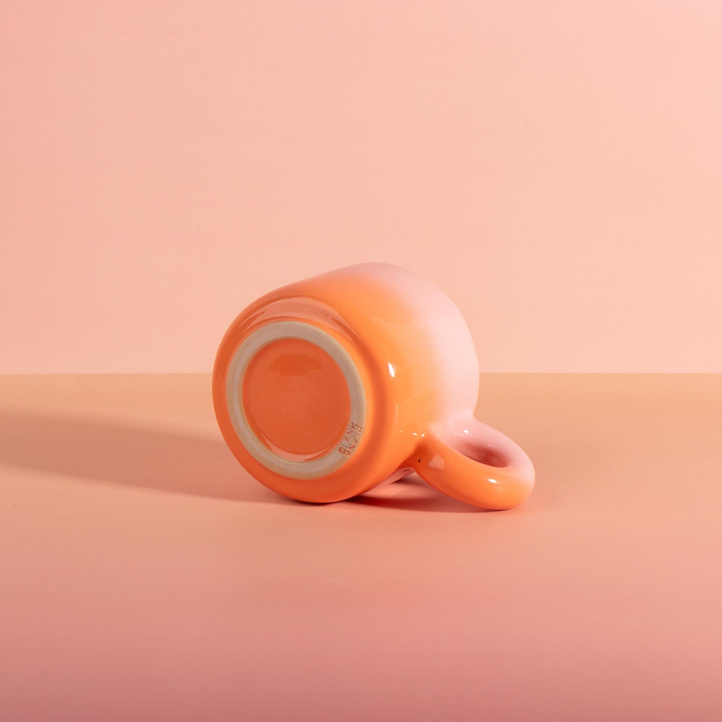 Handmade Ceramic Mug, Pink Orange Gradient, Donut Handle, Modern Coffee Tea Cup, Chunky style