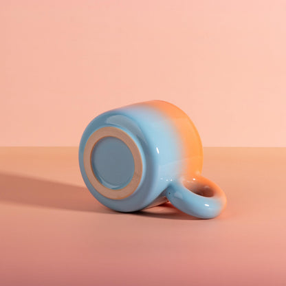 Handmade Ceramic Mug, Pink Orange Gradient, Donut Handle, Modern Coffee Tea Cup, Chunky style