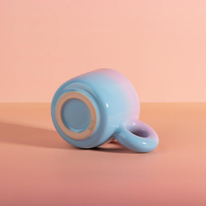 Handmade Donut Handle Mug with Chunky Saucer, Pastel Gradient Ceramic Coffee Cup Set, 16 oz / 450 ml