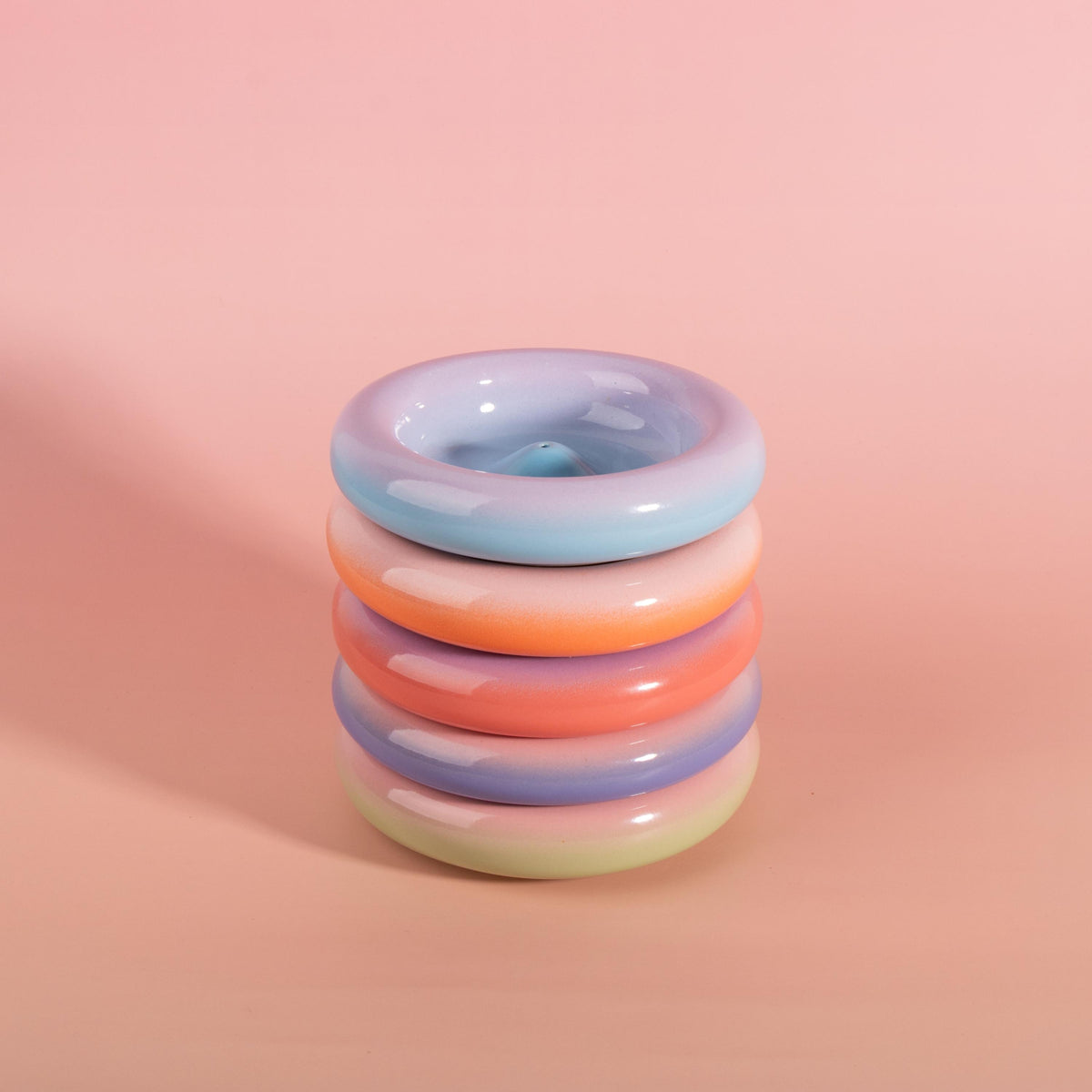 Modern Ceramic Incense Holder, Colourful Gradient Donut Design