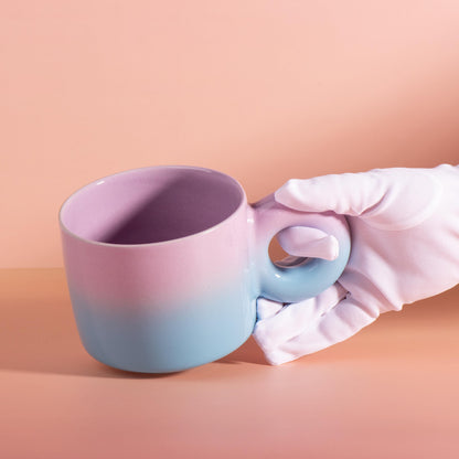 XXL Mug, 20 oz,  Handmade Stoneware Mug, Donut Handle, Gradient Glaze