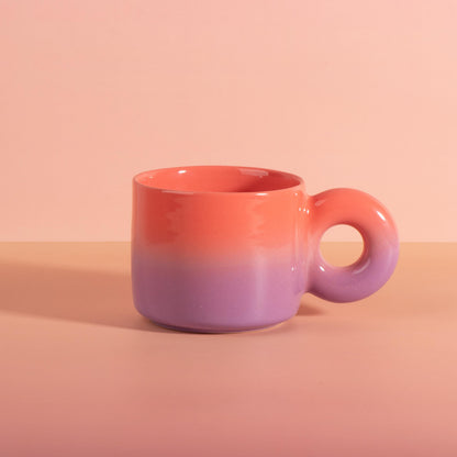 20 oz Handmade Ceramic Mug, Pink to Blue Gradient, Donut Handle