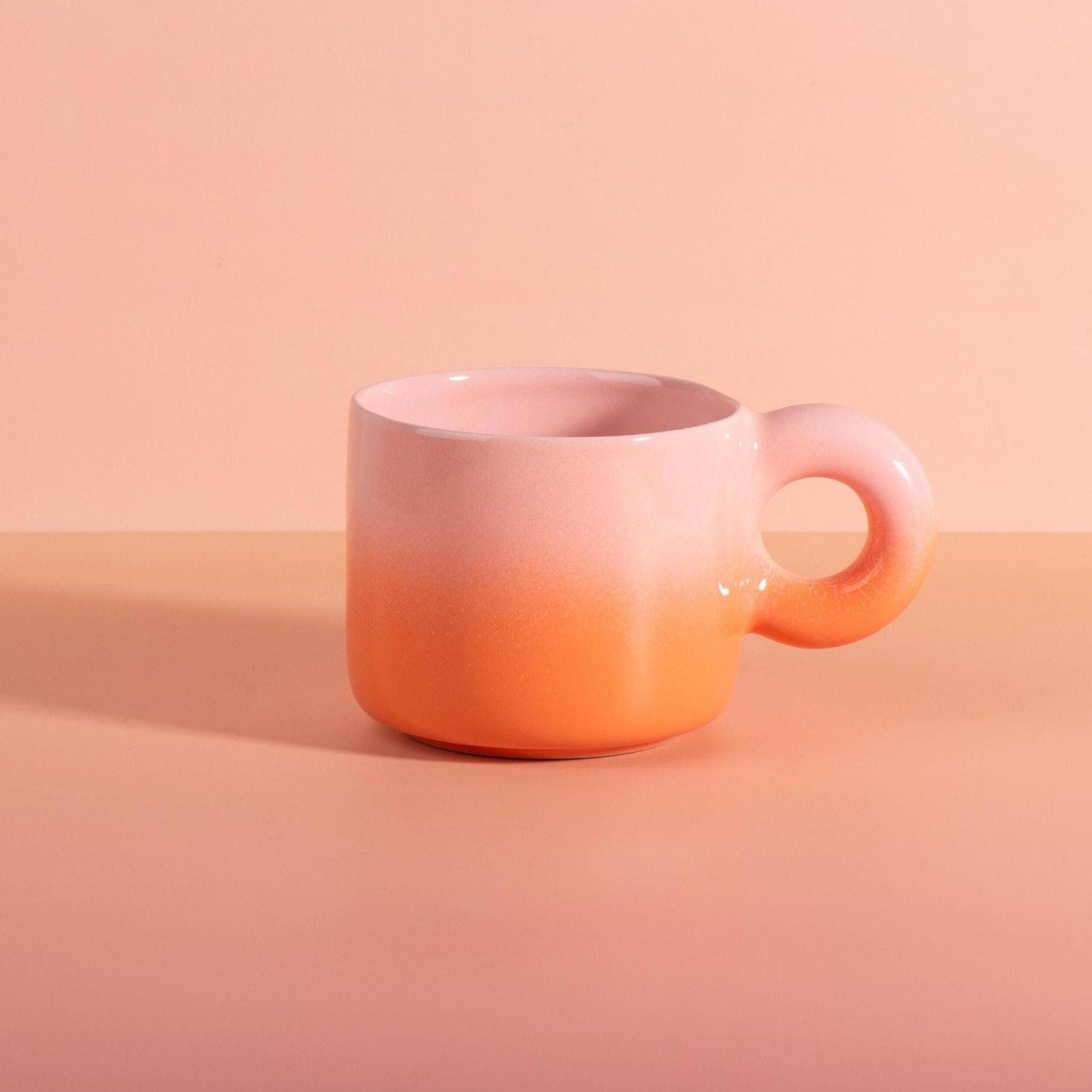 20 oz Handmade Ceramic Mug, Pink to Blue Gradient, Donut Handle