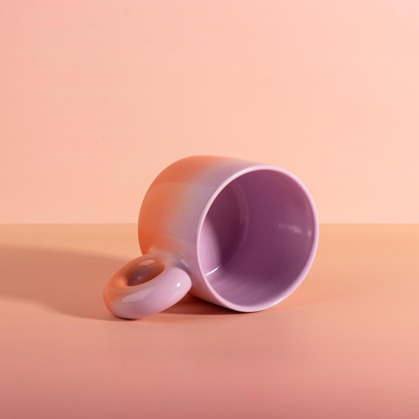 20 oz Handmade Ceramic Mug, Pink to Blue Gradient, Donut Handle