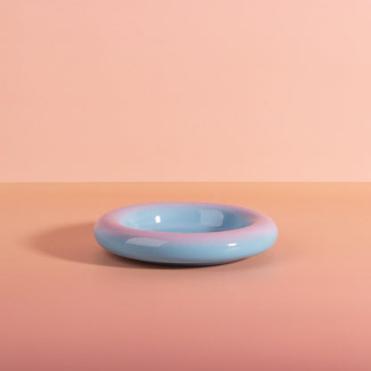 Handmade Donut Handle Mug with Chunky Saucer, Pastel Gradient Ceramic Coffee Cup Set, 16 oz / 450 ml