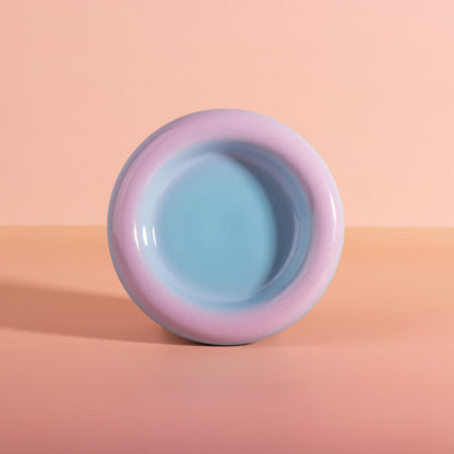 Handmade Donut Handle Mug with Chunky Saucer, Pastel Gradient Ceramic Coffee Cup Set, 16 oz / 450 ml