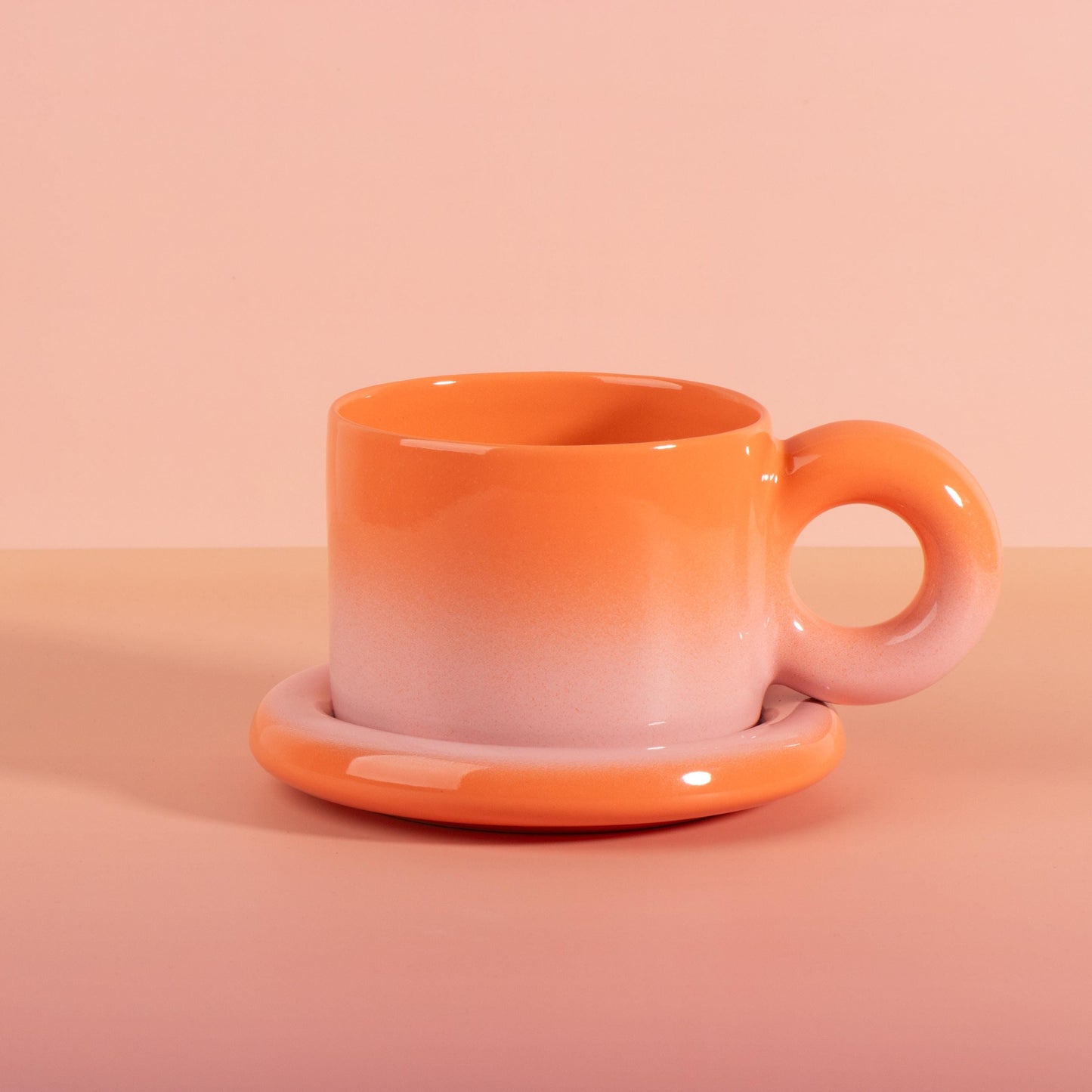 Extra Large Ceramic Mug Set, Chunky Donut Handle, Pastel Gradient Coffee Cup, 20 oz