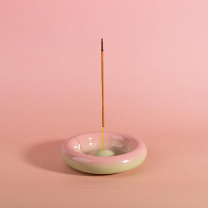 Modern Ceramic Incense Holder, Colourful Gradient Donut Design