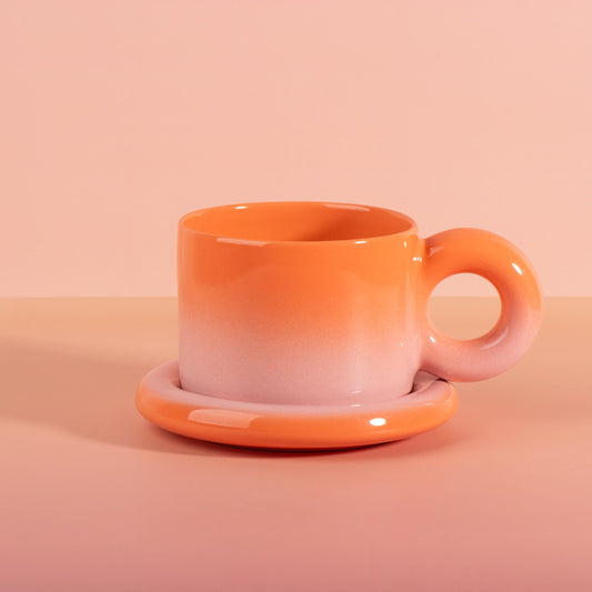 TO ORDER Extra Large Ceramic Mug Set, Chunky Donut Handle, Pastel Gradient Coffee Cup, 20 oz