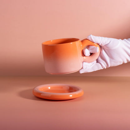 TO ORDER Extra Large Ceramic Mug Set, Chunky Donut Handle, Pastel Gradient Coffee Cup, 20 oz