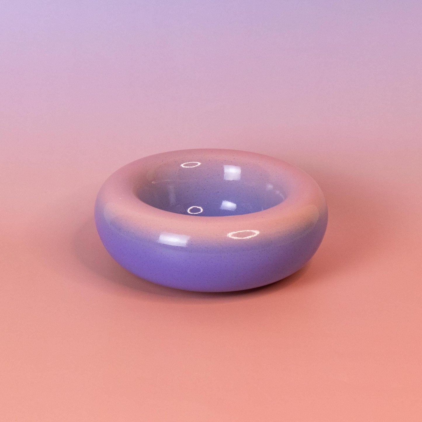 Handmade Ceramic Donut Bowl: Gradient Pink to Green Stoneware Dish