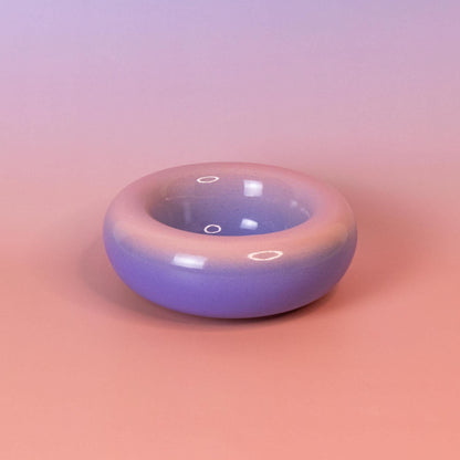 Handmade Ceramic Donut Bowl: Gradient Pink to Green Stoneware Dish