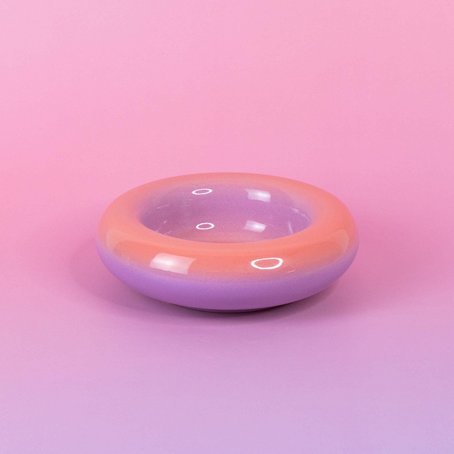 Handmade Ceramic Donut Bowl: Gradient Pink to Green Stoneware Dish