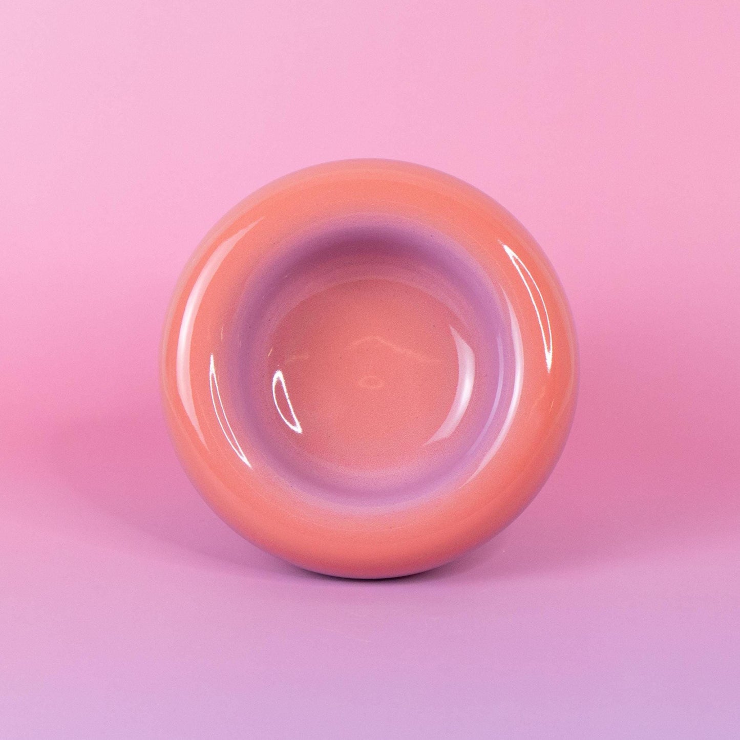 Handmade Ceramic Donut Bowl: Gradient Pink to Green Stoneware Dish