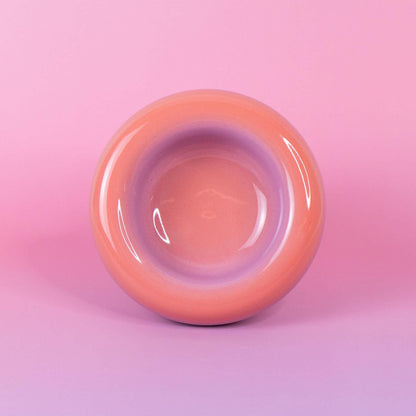 Handmade Ceramic Donut Bowl: Gradient Pink to Green Stoneware Dish