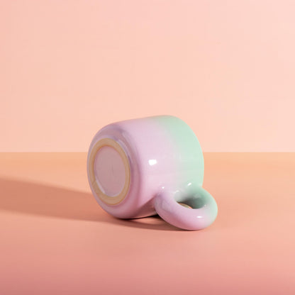Handmade Donut Handle Mug with Chunky Saucer, Pastel Gradient Ceramic Coffee Cup Set, 16 oz / 450 ml