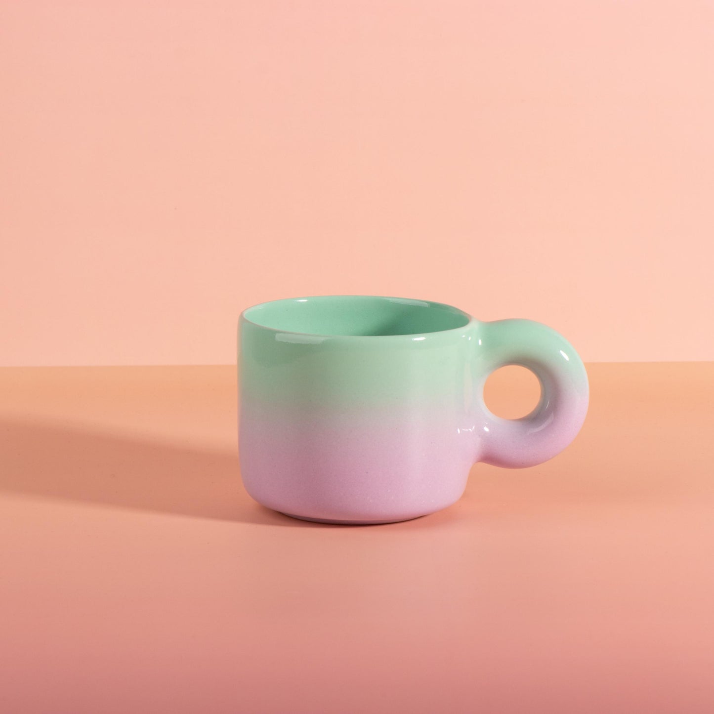 Handmade Large 16oz Pastel Gradient Chunky Mug Set | Ceramic Mint Green to Violet Coffee Cup and Saucer | Unique Matcha Cup | Pottery Gift