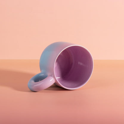Handmade Large 16oz Pastel Gradient Chunky Mug Set | Ceramic Mint Green to Violet Coffee Cup and Saucer | Unique Matcha Cup | Pottery Gift