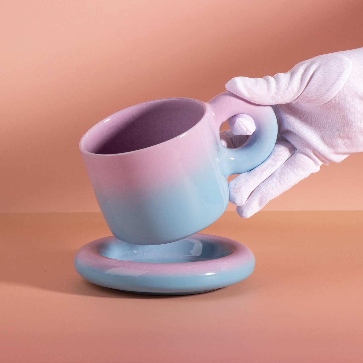Handmade Large 16oz Pastel Gradient Chunky Mug Set | Ceramic Mint Green to Violet Coffee Cup and Saucer | Unique Matcha Cup | Pottery Gift