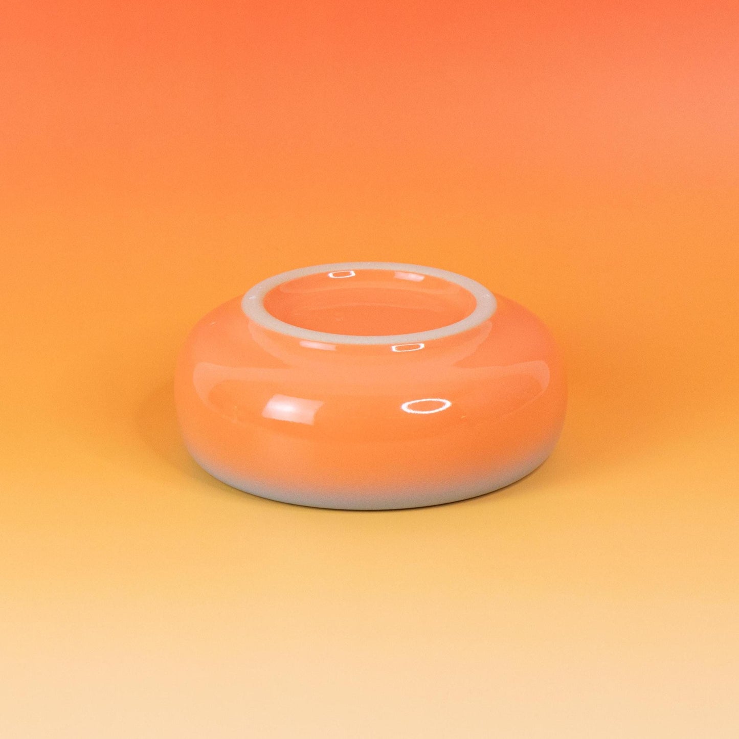 Handmade Ceramic Donut Bowl: Gradient Pink to Green Stoneware Dish