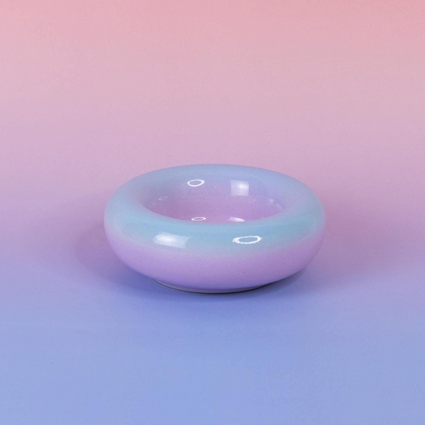 Handmade Ceramic Donut Bowl: Gradient Pink to Green Stoneware Dish