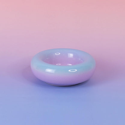 Handmade Ceramic Donut Bowl: Gradient Pink to Green Stoneware Dish