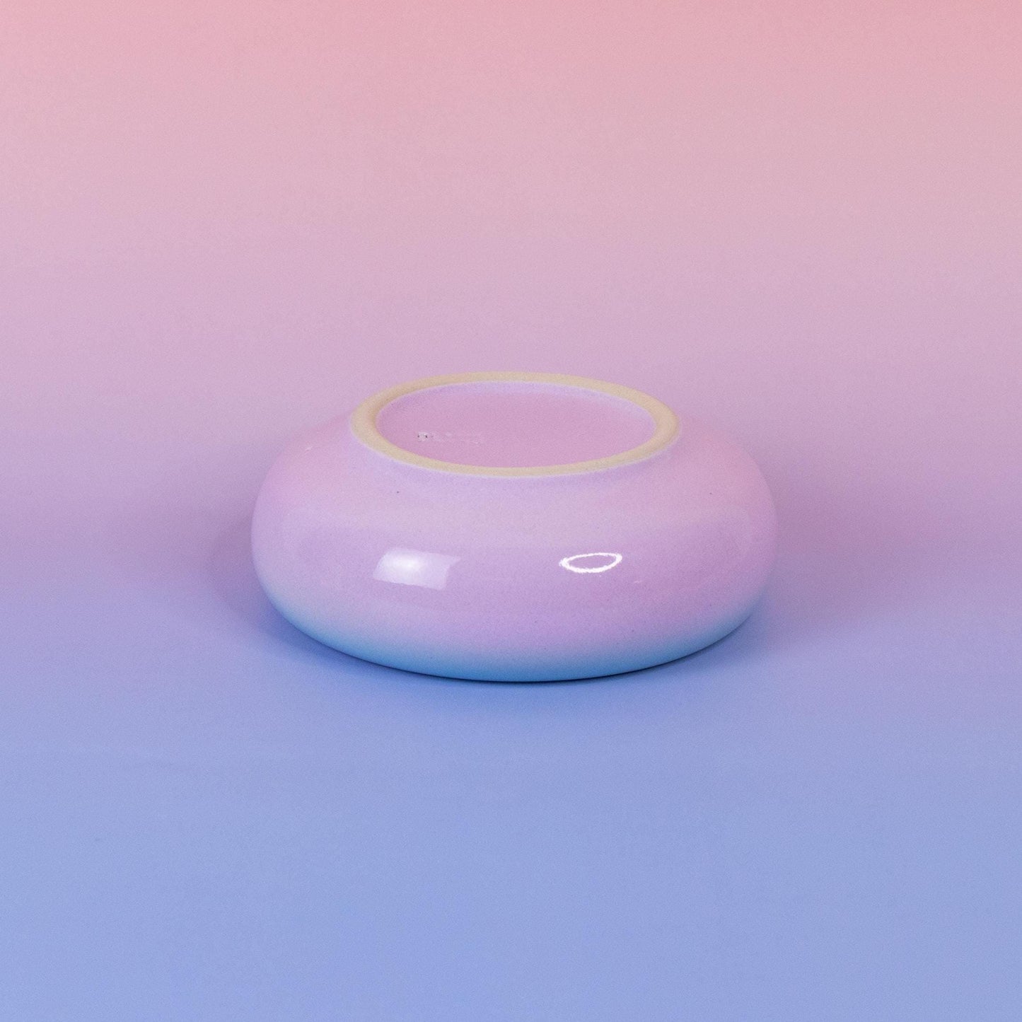 Handmade Ceramic Donut Bowl: Gradient Pink to Green Stoneware Dish