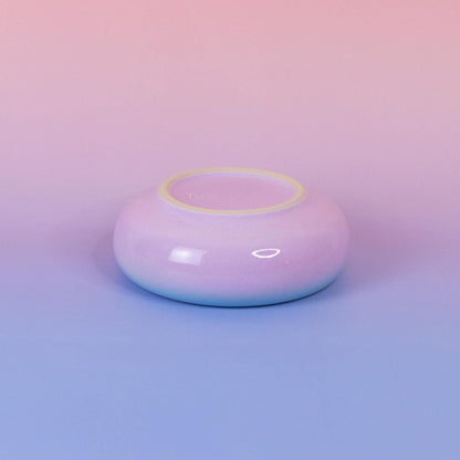 Handmade Ceramic Donut Bowl: Gradient Pink to Green Stoneware Dish