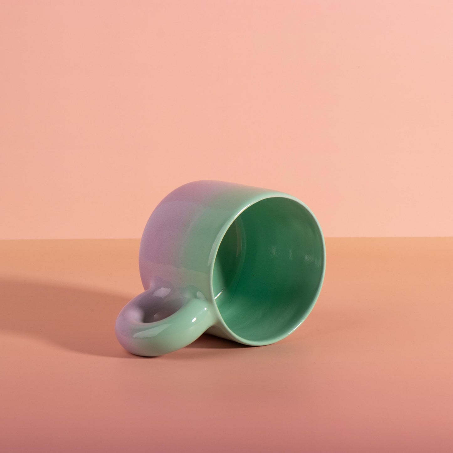 Handmade Large 16oz Pastel Gradient Chunky Mug Set | Ceramic Mint Green to Violet Coffee Cup and Saucer | Unique Matcha Cup | Pottery Gift