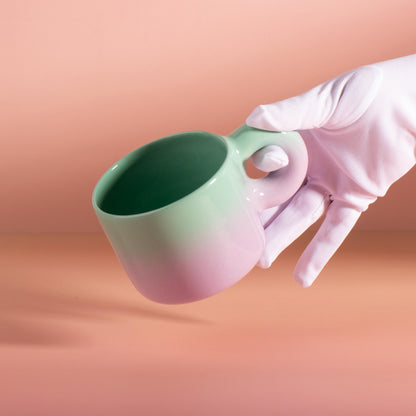 Handmade Large 16oz Pastel Gradient Chunky Mug Set | Ceramic Mint Green to Violet Coffee Cup and Saucer | Unique Matcha Cup | Pottery Gift
