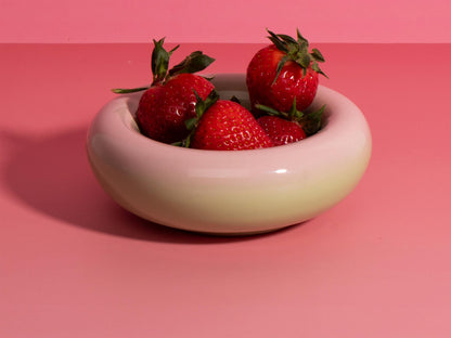 Handmade Ceramic Donut Bowl: Gradient Pink to Green Stoneware Dish