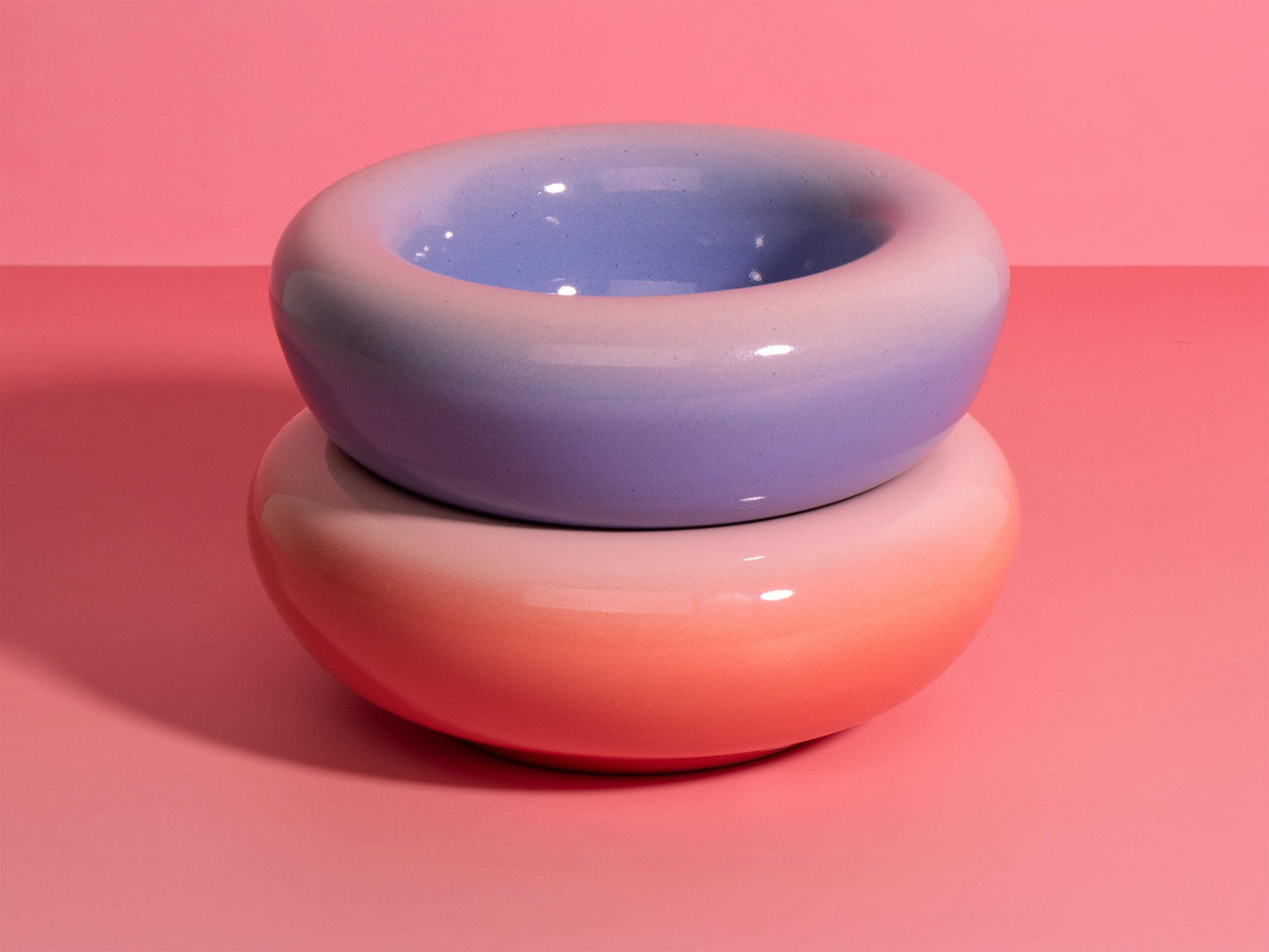 Handmade Ombre Ceramic Dessert Bowl - Soft Cueve: Blush Pink to Lavender Stoneware
