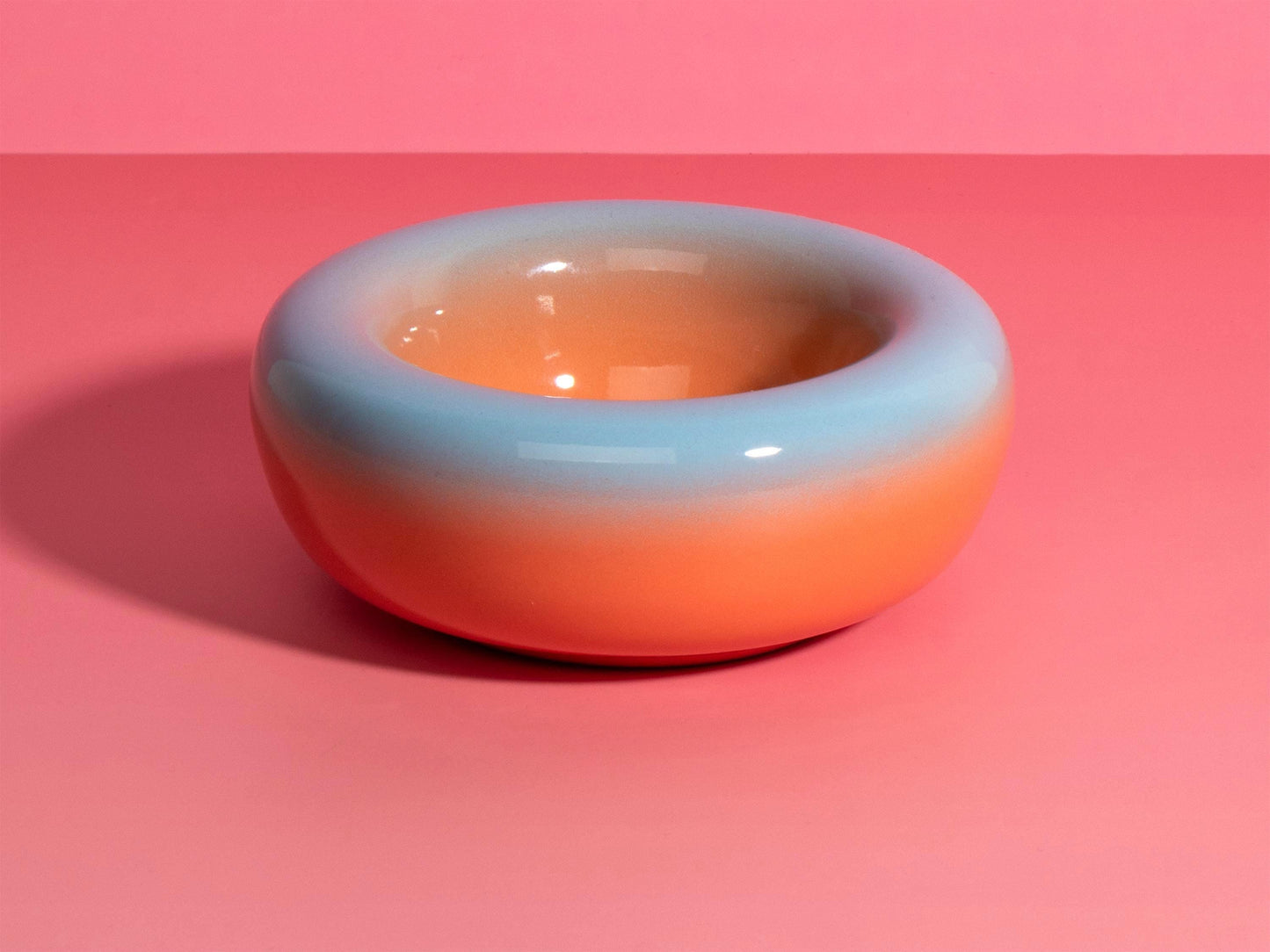Handmade Chunky Ceramic Bowl: Gradient Orange-Pink Stoneware Dish (14cm)