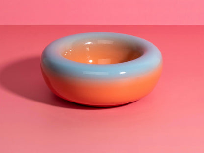 Handmade Chunky Ceramic Bowl: Gradient Orange-Blue Stoneware Dish (14cm)