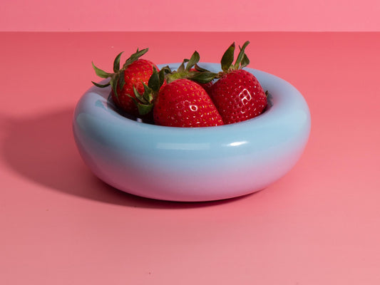 Handmade Ombre Stoneware Donut Bowl: Light Blue to Violet, 14cm